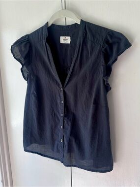 Marine Layer Black Short Sleeve Button-Front Top